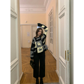 猫咪绘本集 KERNEL COSMOS 重工慵懒复古拼格套头猫咪毛衣