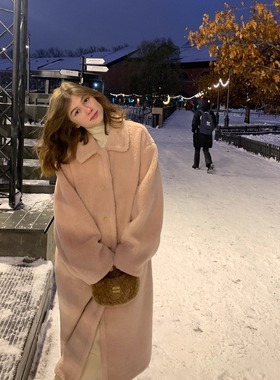 KERNEL COSMOS 圣赛尔粉雾 温暖羊羔毛短款外套显瘦长款粉色皮草