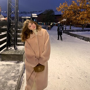 KERNEL COSMOS 圣赛尔粉雾 温暖羊羔毛短款外套显瘦长款粉色皮草