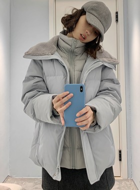 KERNEL COSMOS冰岛曼特宁 设计感假两件大翻领毛毛短款加厚羽绒服