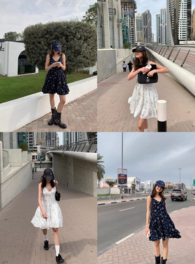 KERNEL COSMOS 迷迭海瑟薇 清新度假感浪漫碎花吊带连衣裙