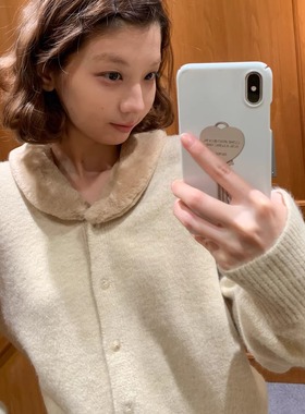 KERNEL COSMOS雪昼时区 古早氛围复古毛领时髦软糯加厚毛衣短开衫