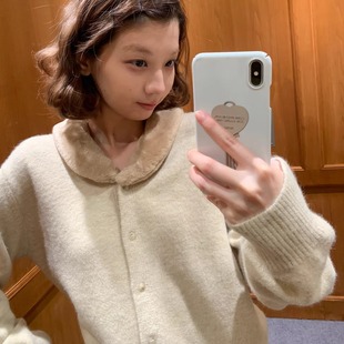 KERNEL COSMOS雪昼时区 古早氛围复古毛领时髦软糯加厚毛衣短开衫