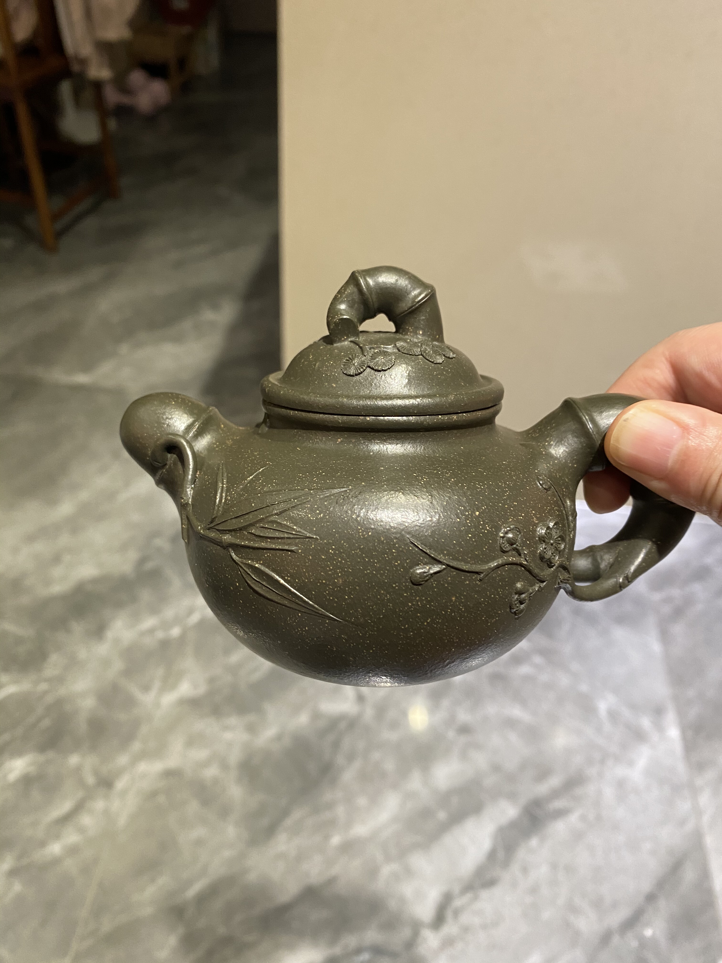 紫砂壶福利粗砂老坑绿泥莲子松竹梅250c c