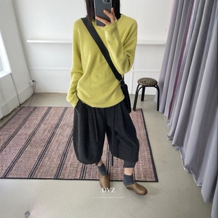 DVZ高品质休闲高腰阔腿裤女秋冬茧型羊毛中裤慵懒风松弛感裤子潮