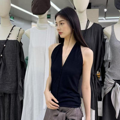 DVZ夏季韩版时尚百搭显瘦无袖醋酸羊毛针织背心女修身显瘦上衣潮1