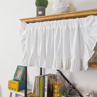 法式荷叶边白色厨房短帘鞋柜遮挡半帘成品穿杆小窗帘不含杆魔术贴