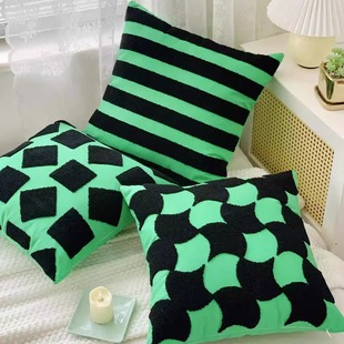 绿色简约抽象艺术挂画客厅搭配抱枕绿风格 沙发靠垫抱枕套家居