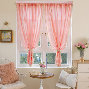 外贸半遮光窗帘纯粉色简约INS风免打孔卧室飘窗帘不含杆挂钩成品