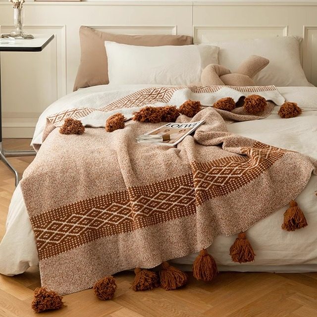 欧式典雅流苏半边绒针织盖毯办公午休毯沙发卧室床上用毯字毛,床上用品,休闲毯/毛毯/绒毯,淘宝优惠券,粉丝福利购,淘宝优惠卷