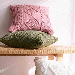 外贸日式 靠枕办公室护腰枕复古不含芯 北欧针织抱枕套沙发靠垫软装