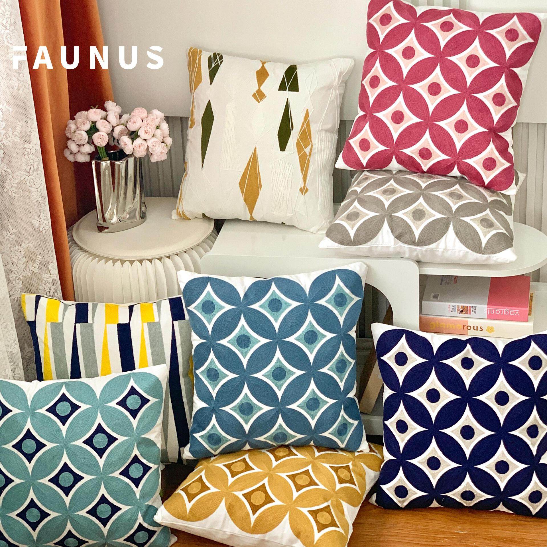 刺绣几何图案抱枕高级感酒店别墅靠垫样板间房间枕套客厅沙发靠枕