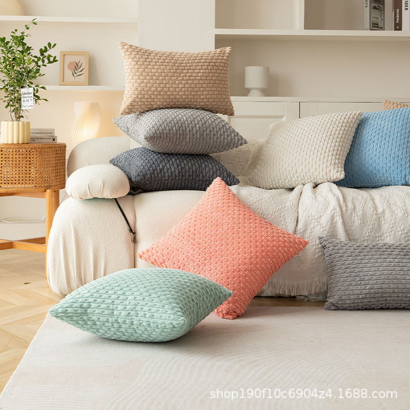 经典短条链条灯芯绒抱枕套 居家客厅沙发汽车座椅后背靠枕套60*60