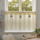 法式 田园风碎花雏菊奶油色窗帘女生卧室门帘免打孔魔术贴短帘半帘