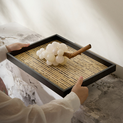 汉韵自然风竹编托盘收纳装饰盒