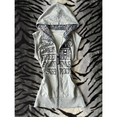 轻亚少女 原创美式复古字母无袖连帽衫卫衣女早秋vintage穿搭上衣