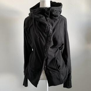 轻亚少女 复古设计感上衣潮 原创黑色拉链连帽卫衣外套女秋冬美式