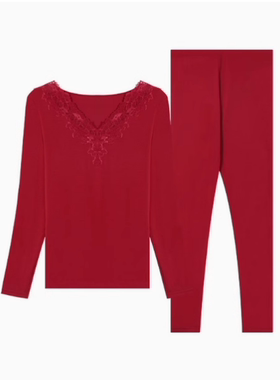 特惠安莉芳秋季新品女V蕾丝薄款打底保暖内衣套装ED00421