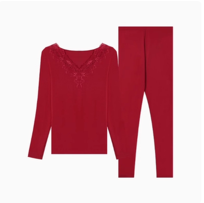 特惠安莉芳秋季新品女V蕾丝薄款打底保暖内衣套装ED00421