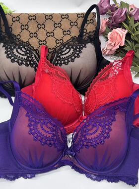 安莉芳小胸厚杯红色内衣女式有钢圈性感蕾丝聚拢上托文胸EB1373