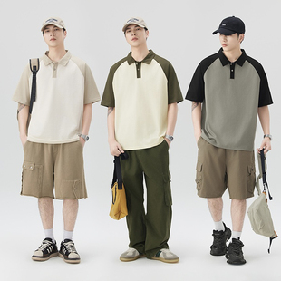 蓓牛多多男装 77061 新款 简约拼接撞色宽松百搭休闲POLO衫