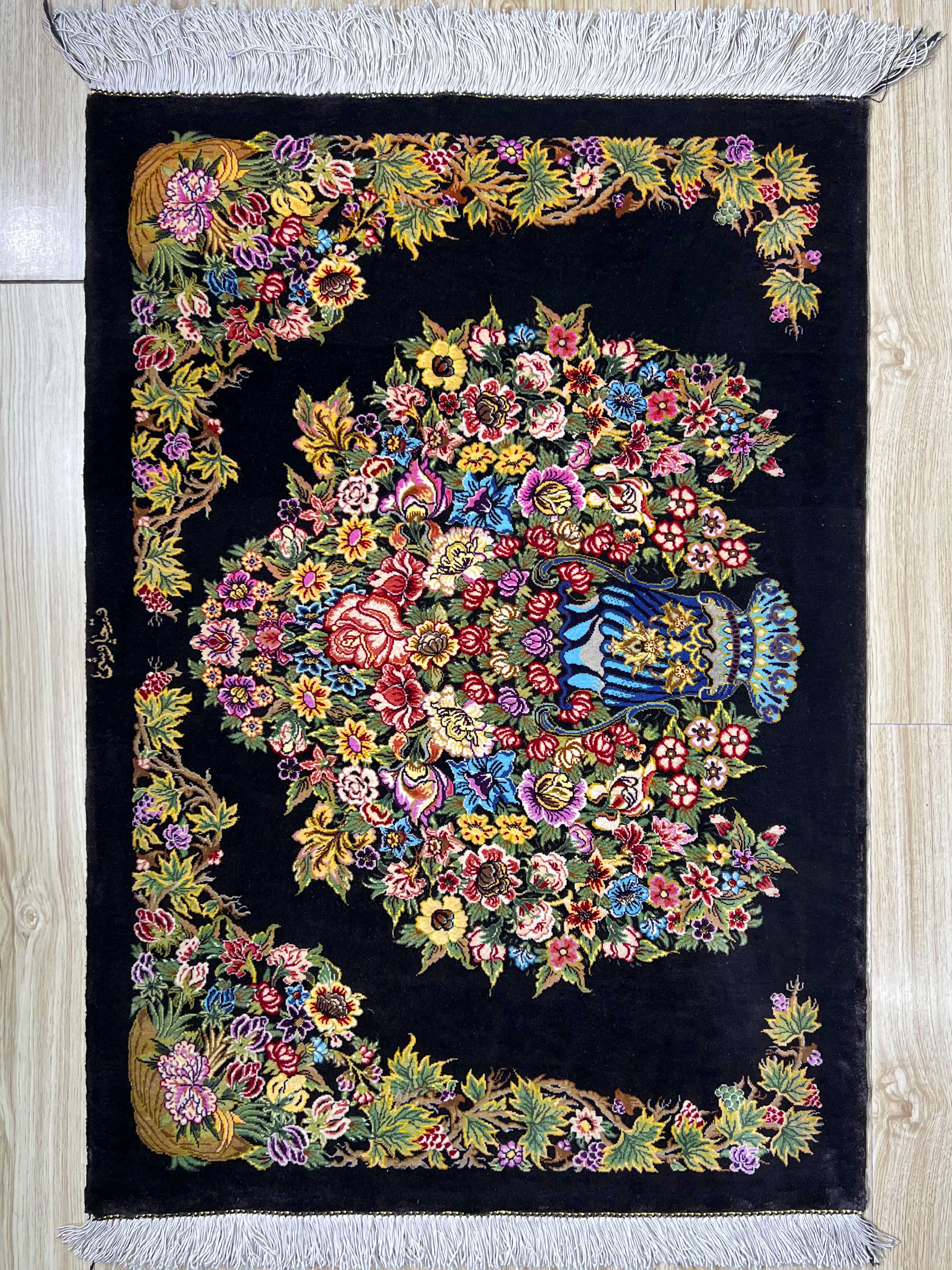 美式风库姆手工编织桑蚕丝波斯地毯卧室玄关装饰垫KM150,151,152