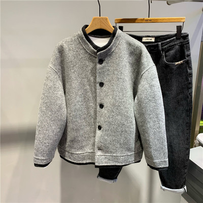 双层领棉羊毛撞色双面呢外套