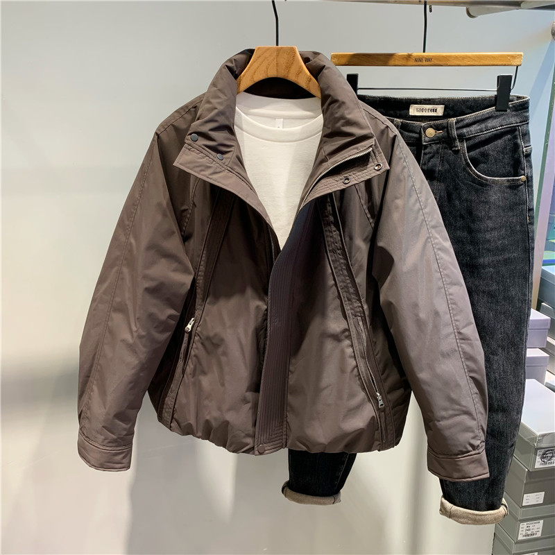 拼接设计感立领短款羽绒服男