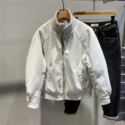 肌理感针织领拼接短款羽绒服男