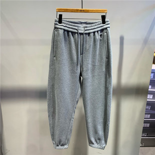 冬季新款简约纯色束脚休闲卫裤男加绒加厚韩版青年修身百搭休闲裤