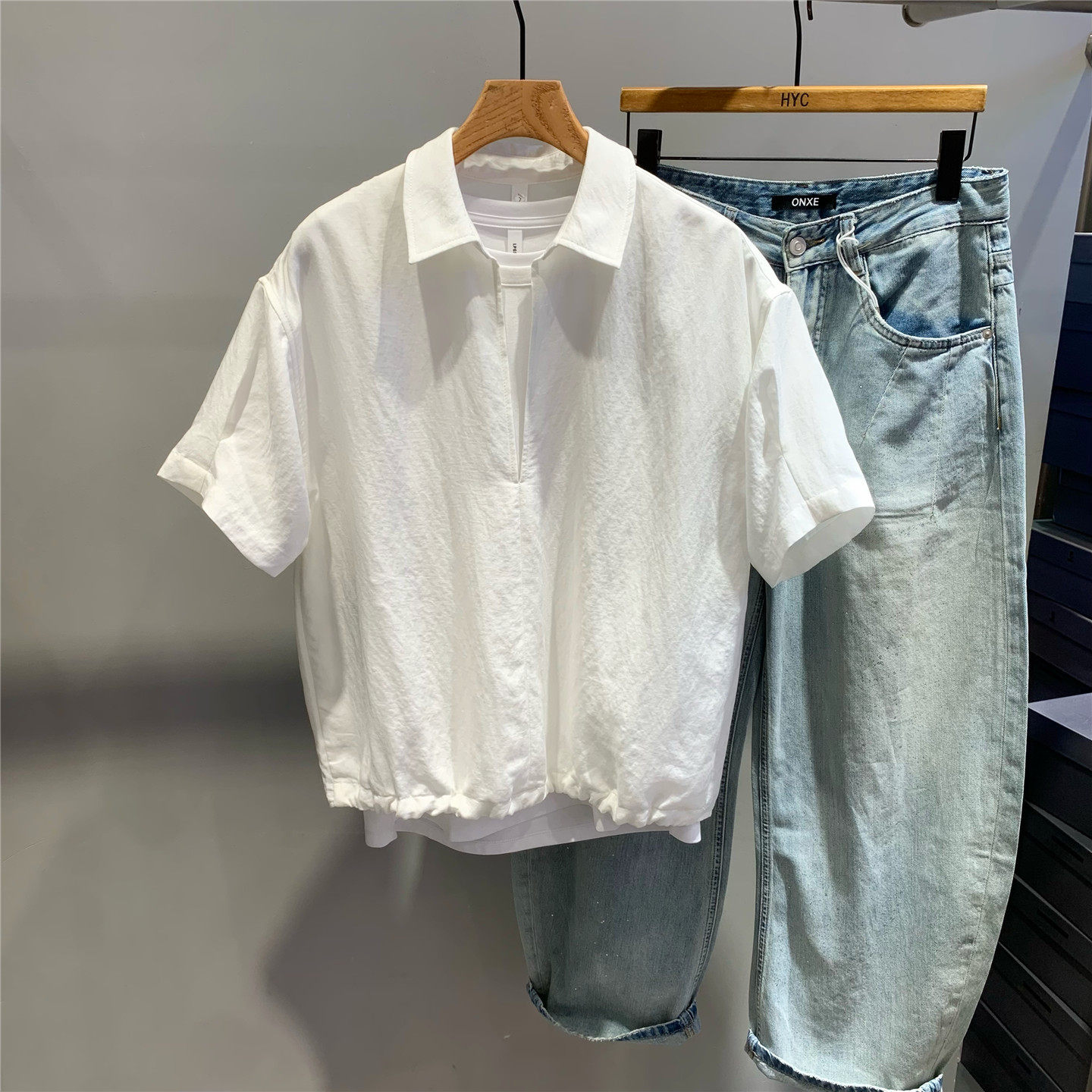 夏季新款假两件拼接翻领莱赛尔短袖衬衫韩版时尚宽松简约防晒衬衣