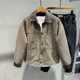 廓形基础夹克上衣百搭 翻领针织拼皮休闲外套潮流时尚 2025秋季 新款