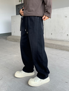 男宽松直筒阔腿长裤 2025冬季 复古水洗做旧加绒弯刀裤 美式 保暖 新款