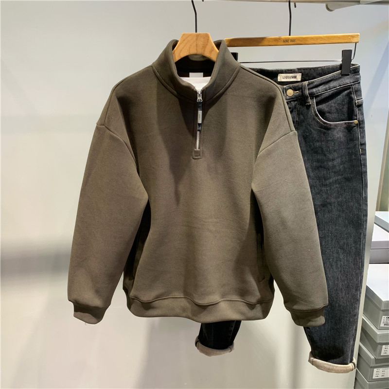 双面绒半拉链立领卫衣男