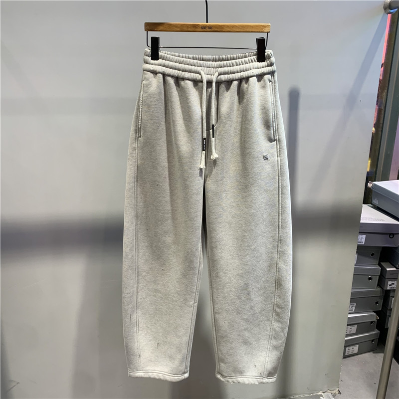 下笑刺绣直筒加绒加厚阔腿裤