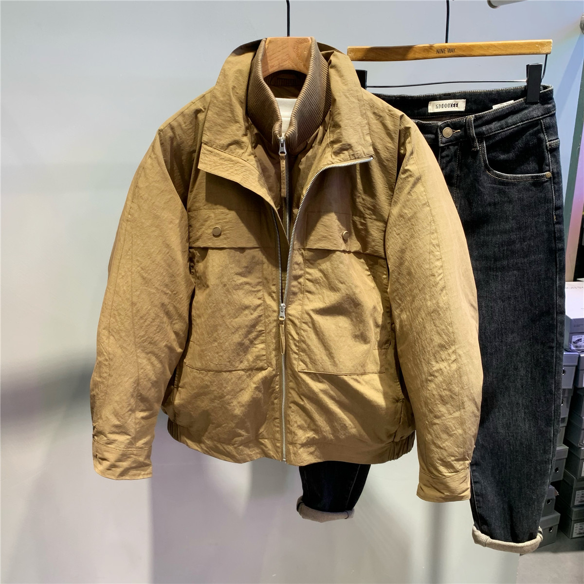 双层领真两件立领羽绒服