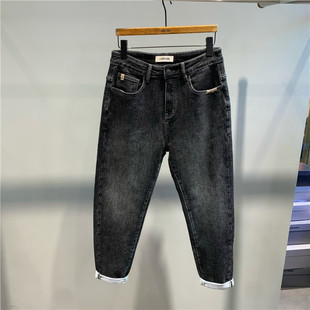 漠柯秋季新款简约小刺绣水洗弹力小脚修身牛仔裤韩版时尚显瘦长裤