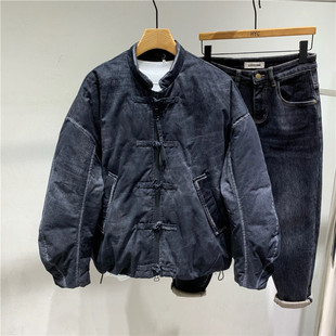 潮牌男士中式小立领羽绒服男美式复古盘扣高端防寒保暖白鸭绒外套