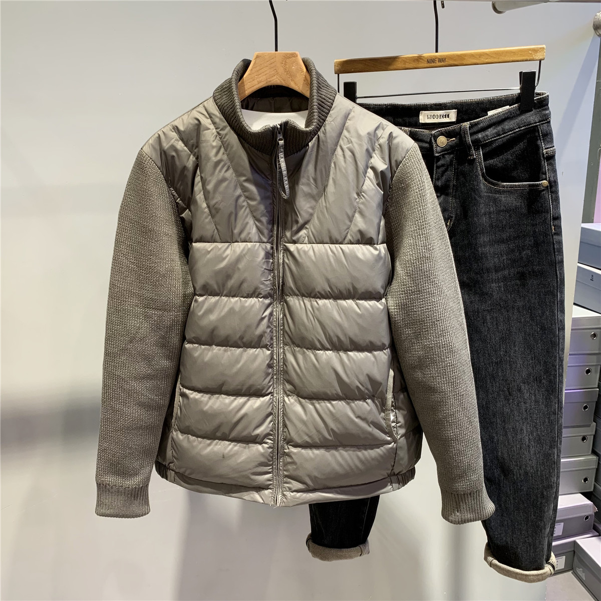 立领拼接短款羽绒服男