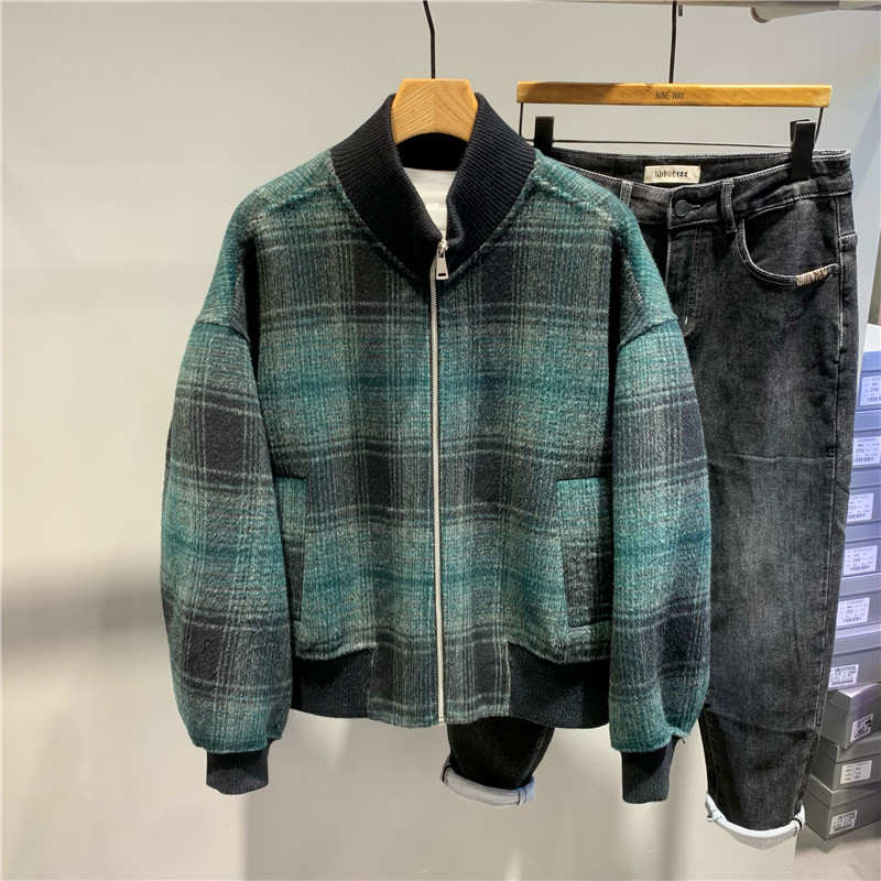 双面羊毛呢格子复古廓形呢大衣