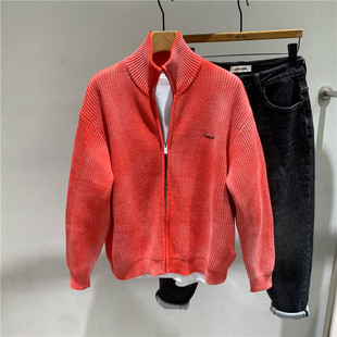 高端流行线衣男 毛衣外套潮牌男士 秋冬新款 水洗做旧立领针织拉链衫