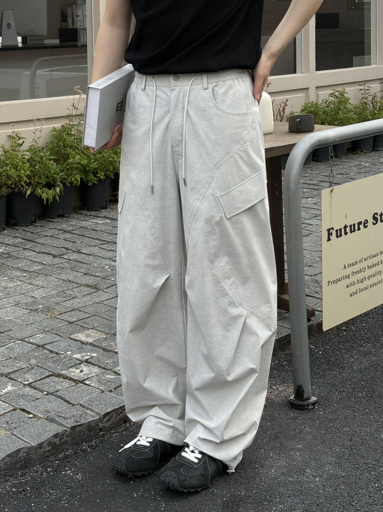 夏季户外拼接多口袋工装直筒休闲裤韩版宽松男士简约百搭阔腿长裤