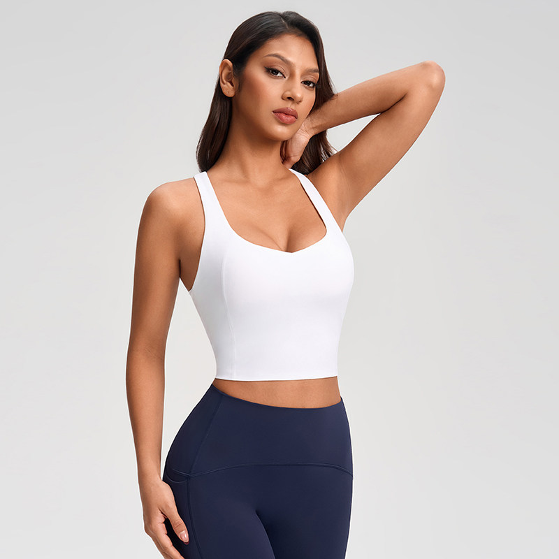 运动裸感瑜伽背心女士工字美背紧身聚拢防震带胸垫健身上衣外穿