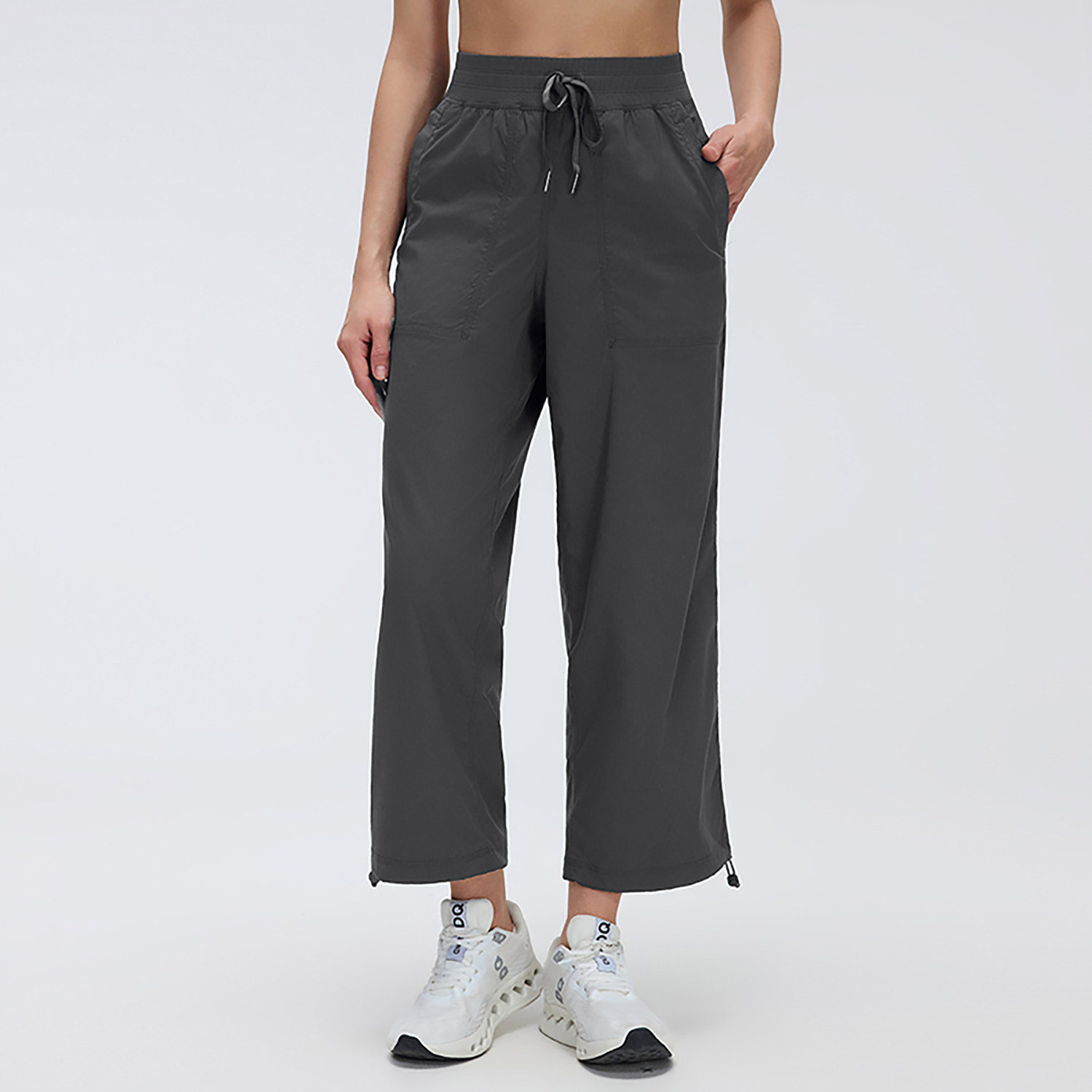 夏季薄款速干运动裤女士束脚抽绳直筒两穿休闲裤户外跑步健身裤lu