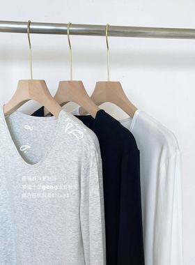 白色长袖T恤女2025秋季宽松显瘦松弛感低领打底衫上衣150斤以内