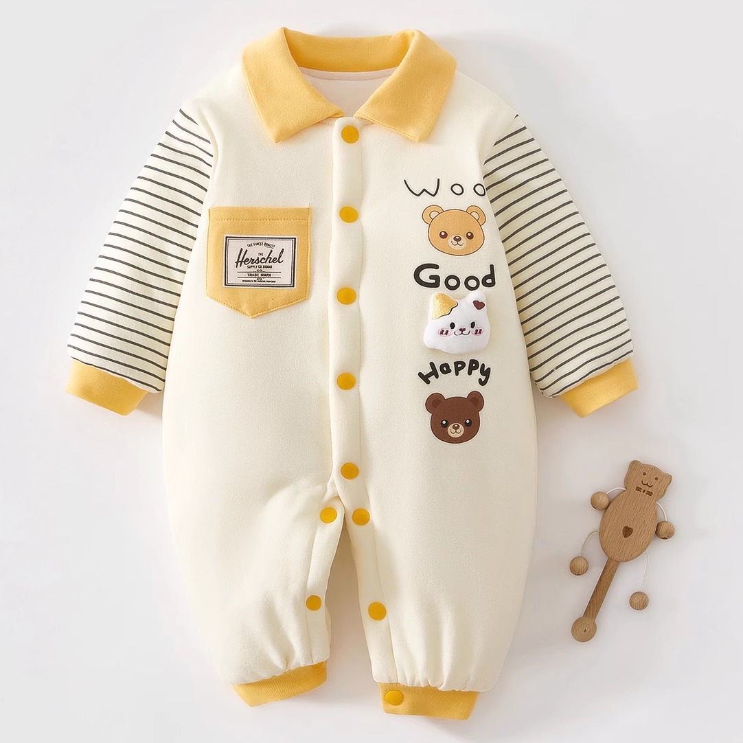 秋冬夹棉连体衣婴儿冬加厚宝宝衣服棉袄哈衣婴幼儿棉服外出服棉衣