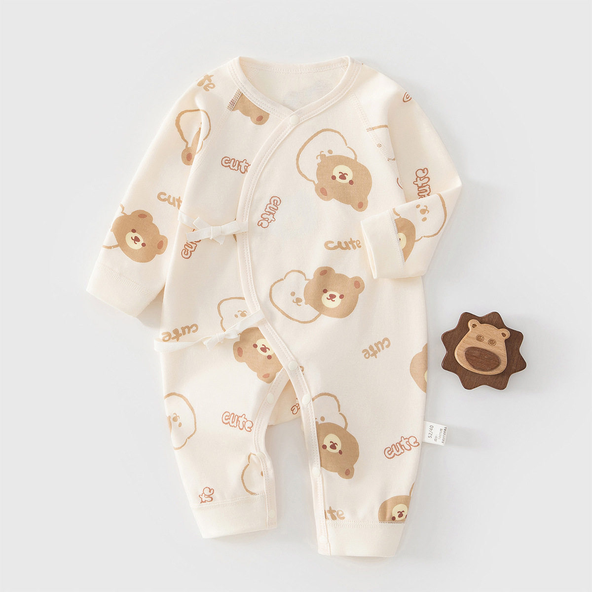 新生儿纯棉连体衣男女宝宝长袖爬服无骨系带刚出生新生婴儿衣服