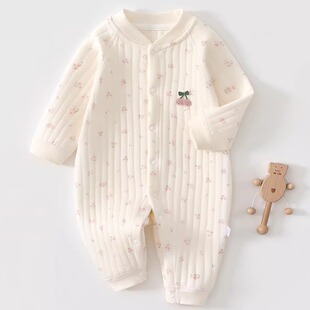 男 婴幼儿A类女春装 春季 夹棉婴儿连体衣初生保暖宝宝衣服薄棉长袖