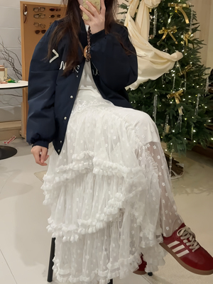 2025秋冬新款网纱半身裙长裙加厚蕾丝蛋糕裙仙女裙冬季加绒打底裙