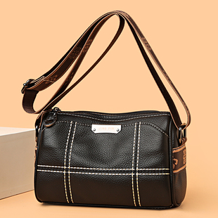 真皮包包2023新款软皮波士顿枕头包宽肩带女包休闲牛皮单肩斜挎包